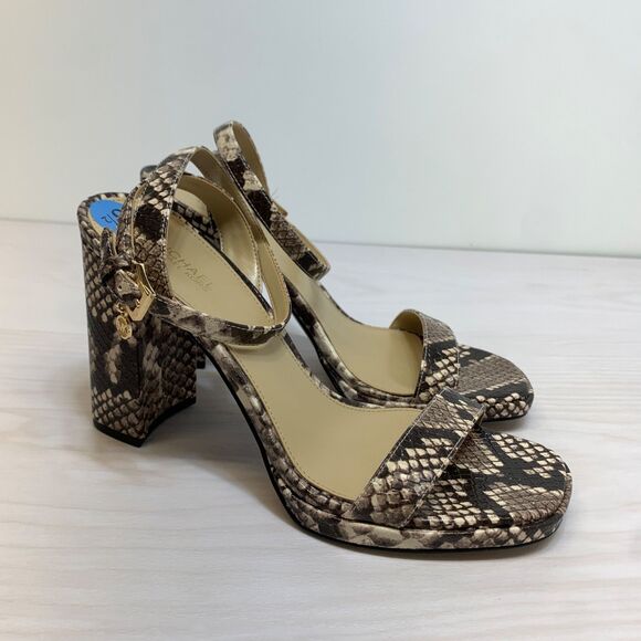 Michael Kors Snake Skin Print Block Heel Ankle Strap Sandals Size 6.5M - Picture 1 of 11